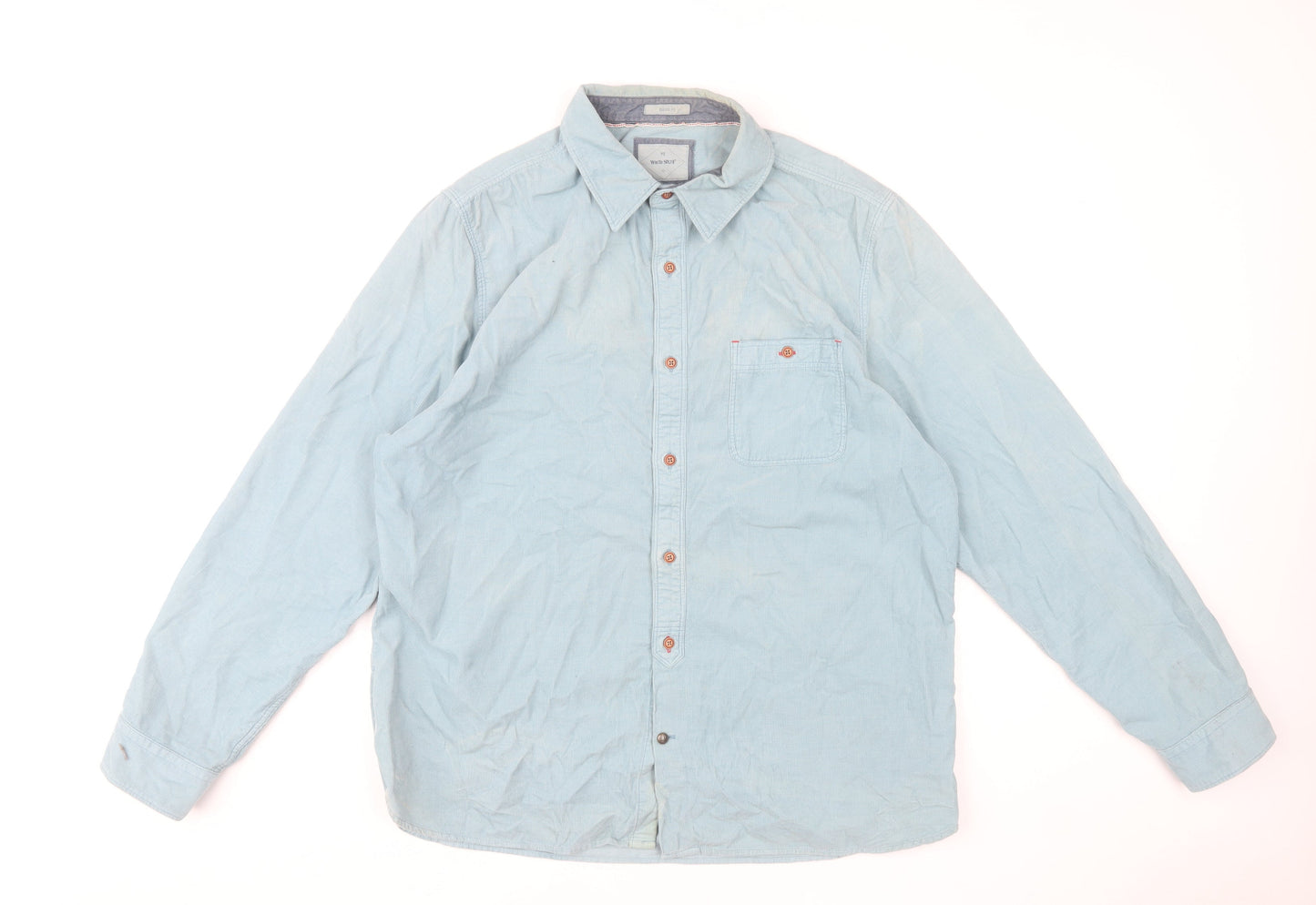 White Stuff Men's Blue Cotton Classic Fit Long Sleeve Shirt XL