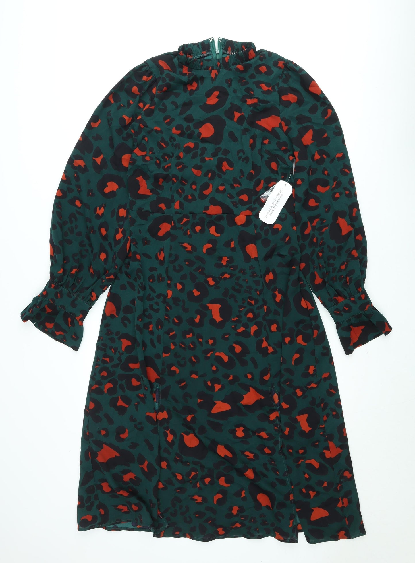 Girl In Mind Women's Green Animal Print Midi Dress Size 12