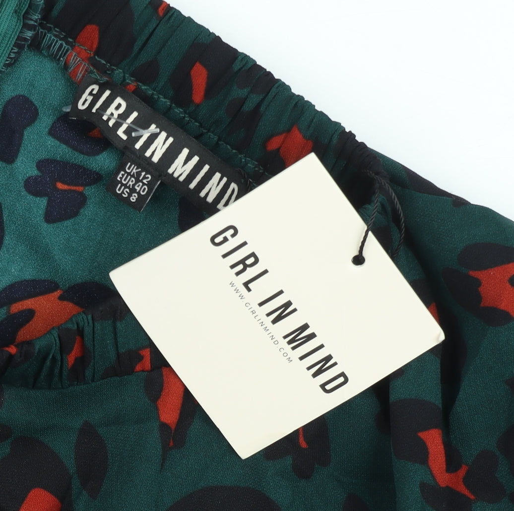 Girl In Mind Women's Green Animal Print Midi Dress Size 12
