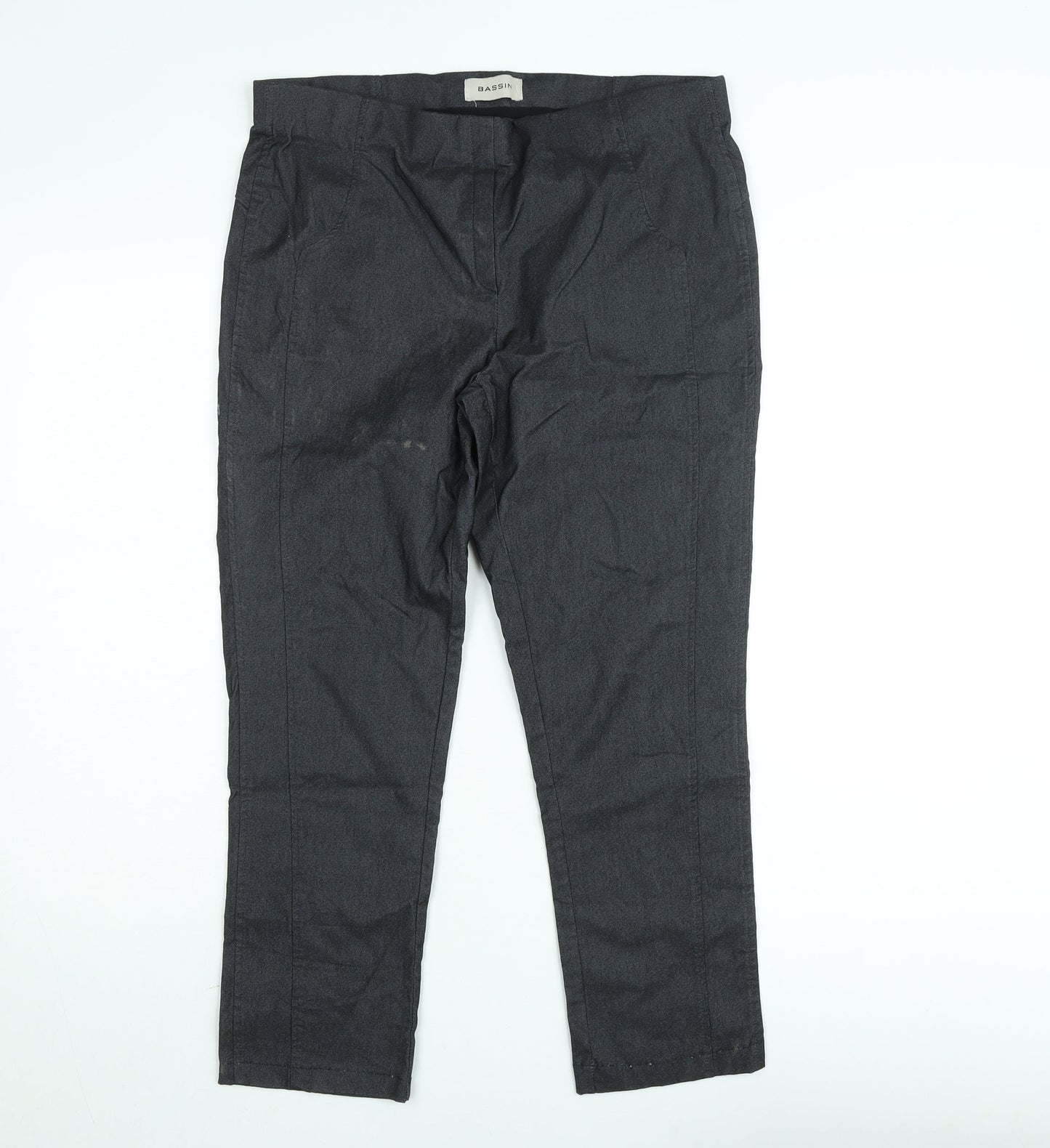 Bassin Women's Grey Cotton Stretch Straight Trousers Size 12