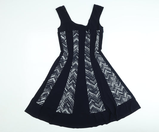 Connected Apparel Women's Black Chevron Fit & Flare Dress Size 6