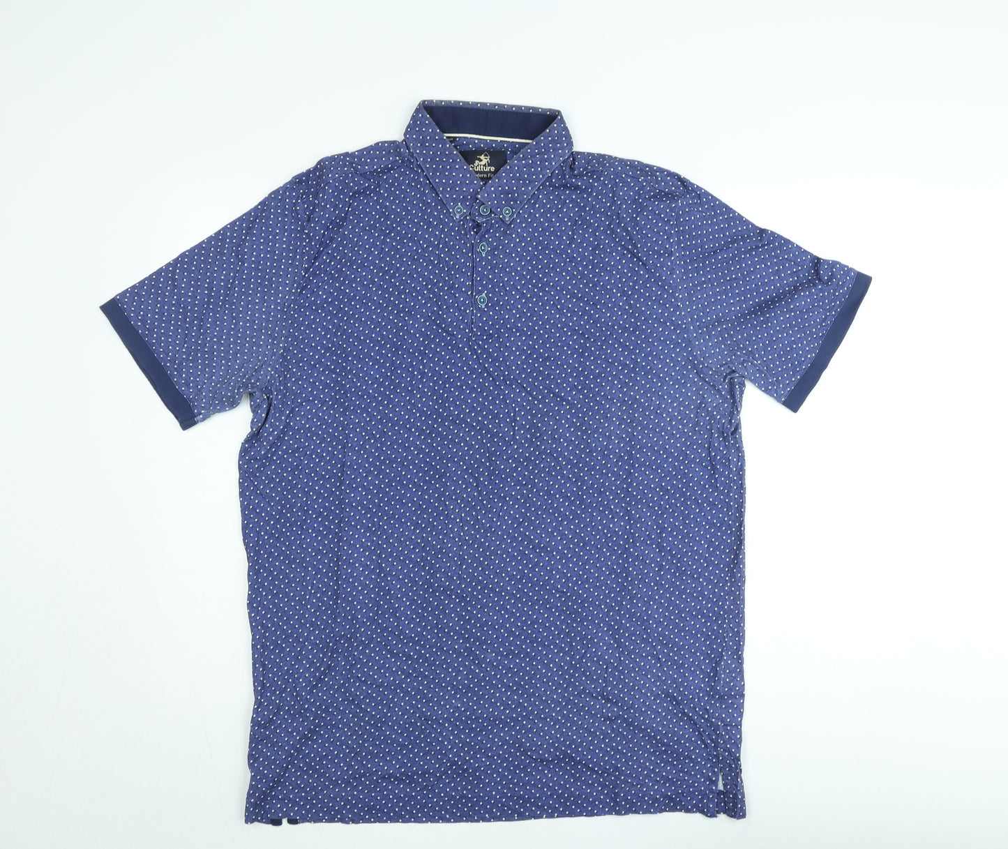 Culture Men's Blue Geometric Polo Shirt 2XL Regular Fit