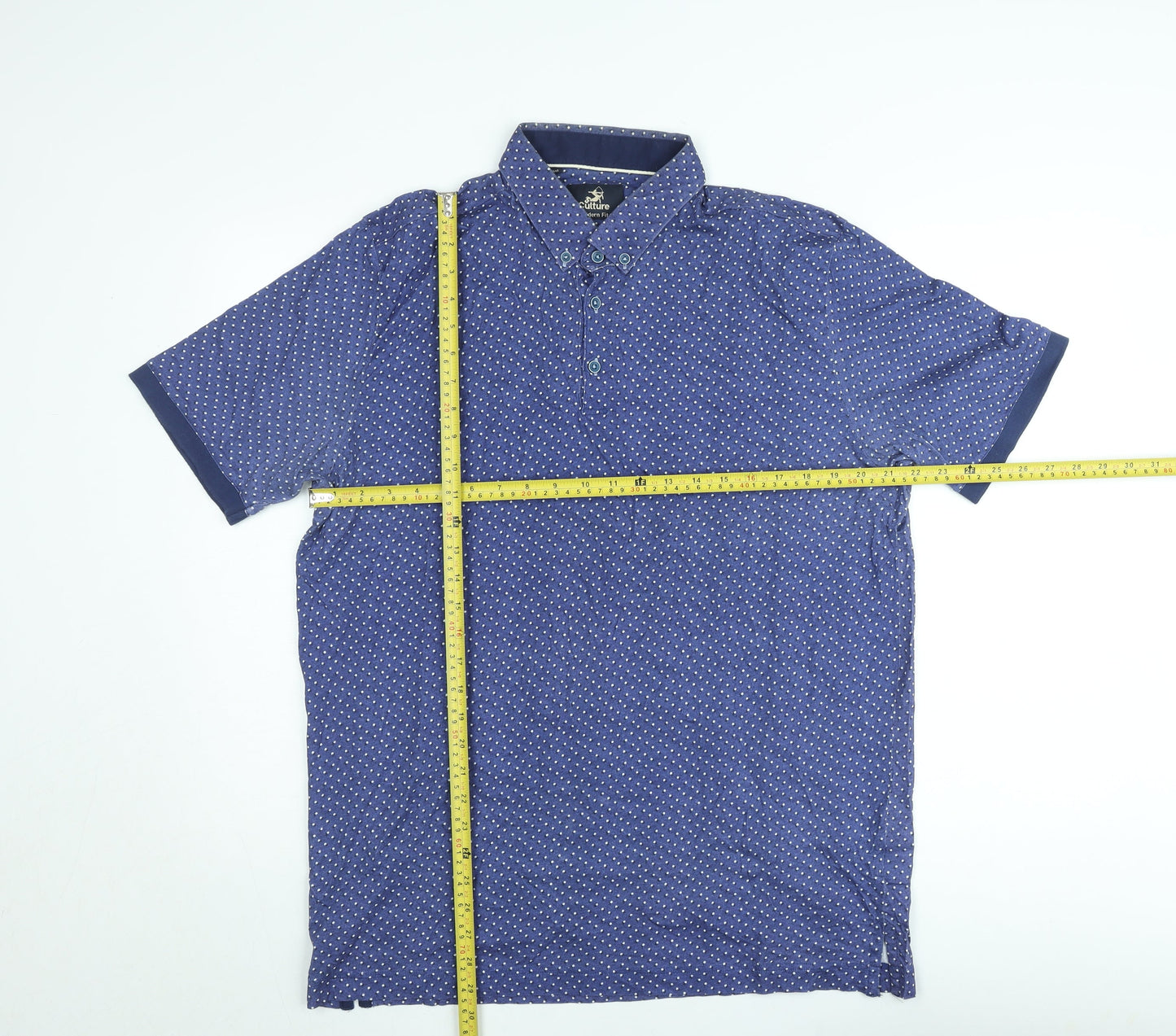Culture Men's Blue Geometric Polo Shirt 2XL Regular Fit