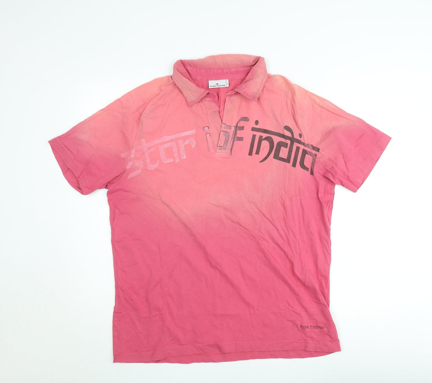 Tom Tailor Men's Pink XL Graphic Print Cotton Polo Shirt