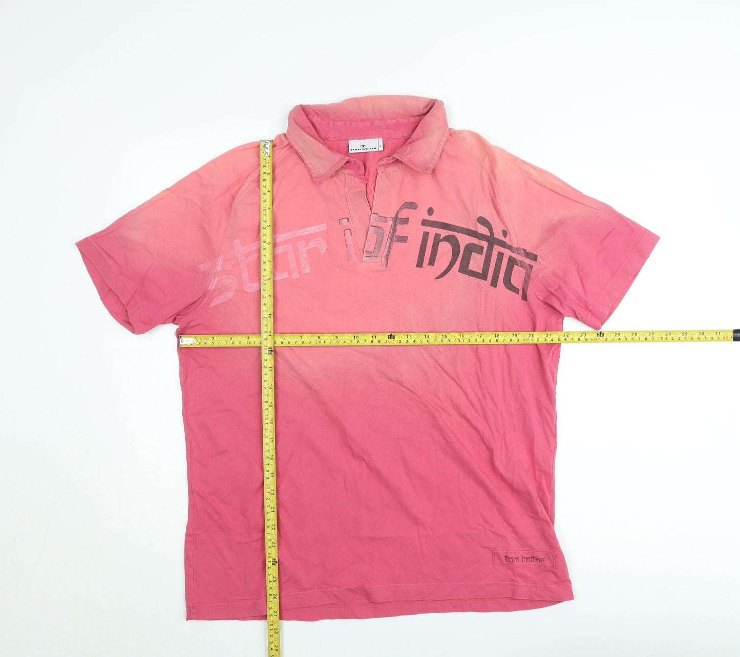 Tom Tailor Men's Pink XL Graphic Print Cotton Polo Shirt