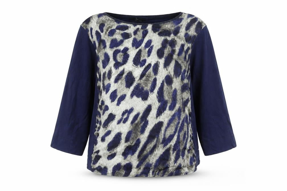 One Step Women's Blue Leopard Print 3/4 Sleeve Relaxed Blouse Size L