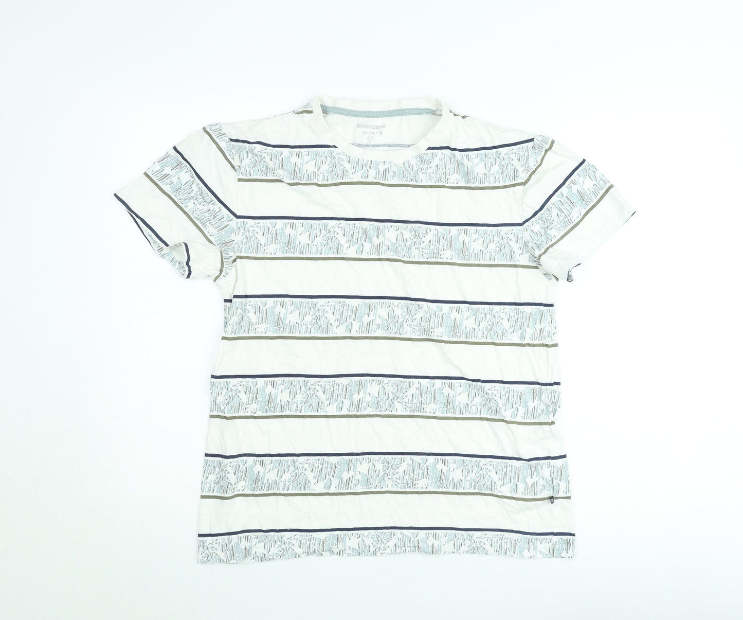 Bonobo Men’s White Striped Cotton T-Shirt Size L Classic Casual