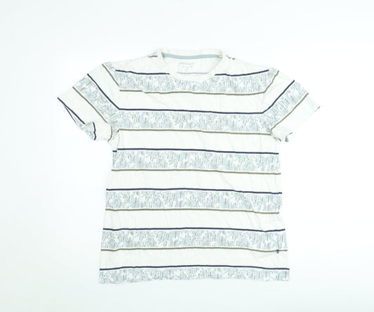 Bonobo Men’s White Striped Cotton T-Shirt Size L Classic Casual