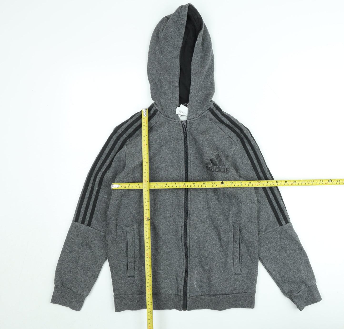 Adidas Teens Grey Full Zip Hoodie Size 164 Fleece Lined Sports Style