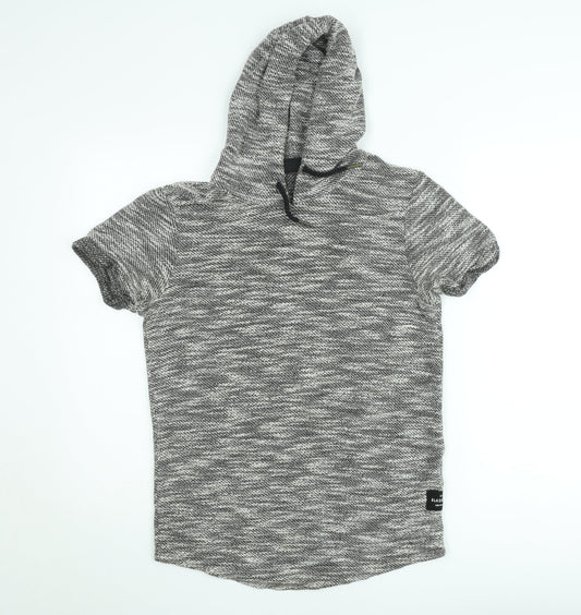 FSBN Men's Grey Short Sleeve Slim Fit Hoodie Sweatshirt Size S
