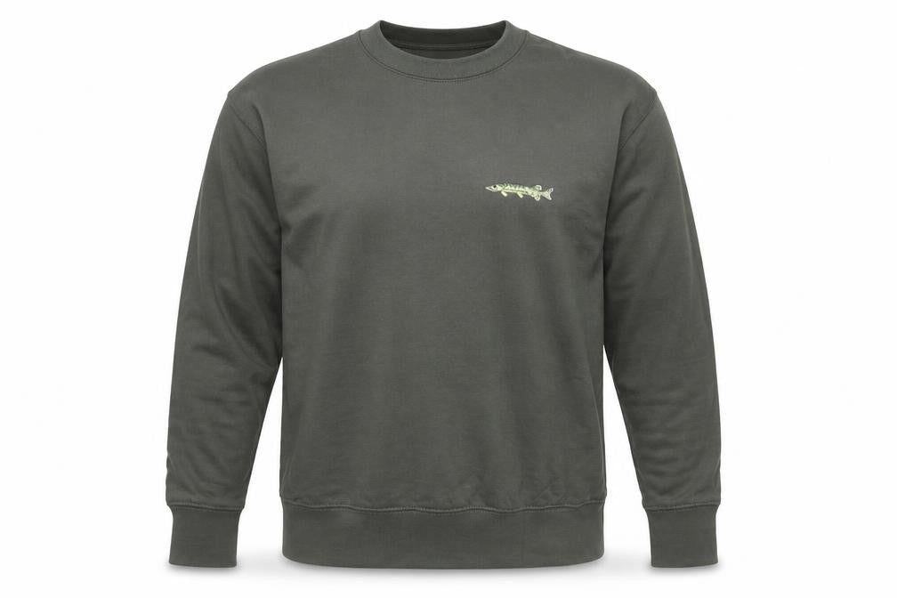 MODE-LL Men's Green Embroidered Fish Crew Neck Sweatshirt Size S