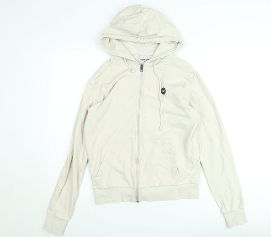 Jack & Jones Men Beige Full Zip Hoodie M Regular Fit