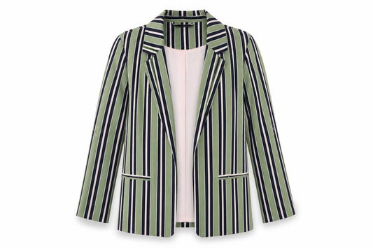 Only Women Green Striped Long Blazer Jacket Size 8
