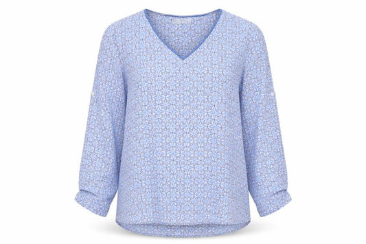 Sarah John Women's Blue Geometric Long Sleeve Viscose Blouse Size M