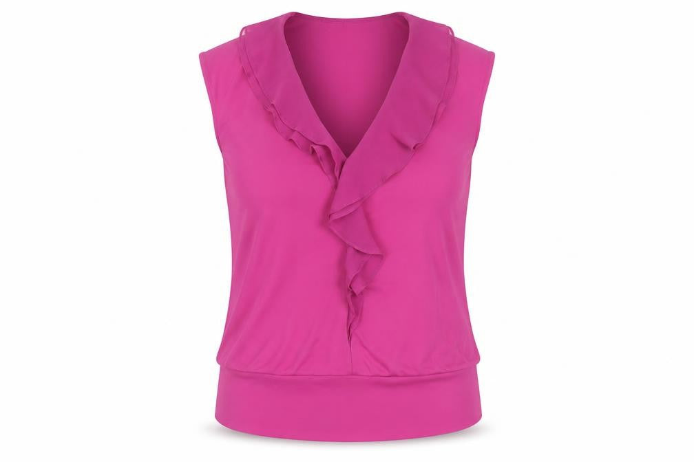 Gallery Women's Pink Ruffle V-Neck Sleeveless Chiffon Blouse M