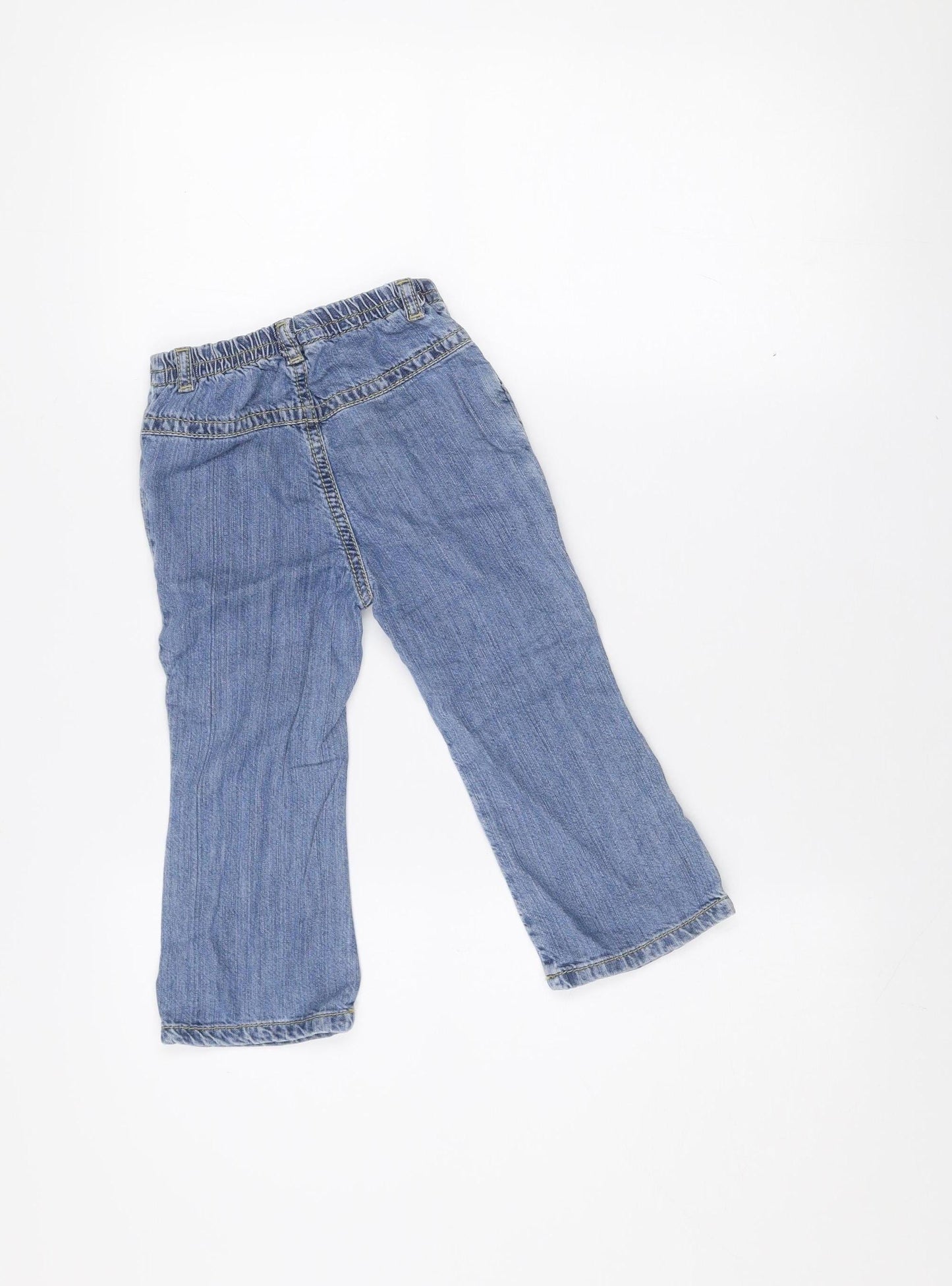 United Colors of Benetton Girls Blue Denim Jeans 24 Months Straight Leg Embroidered Flower