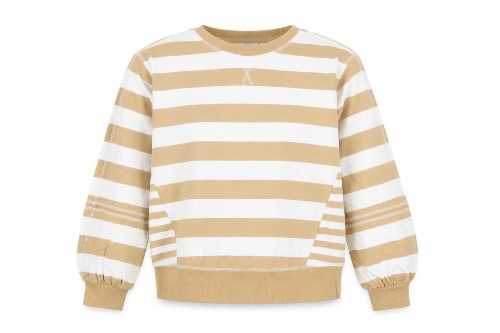 Next Women Beige White Striped Cotton Crew Neck Pullover Jumper M