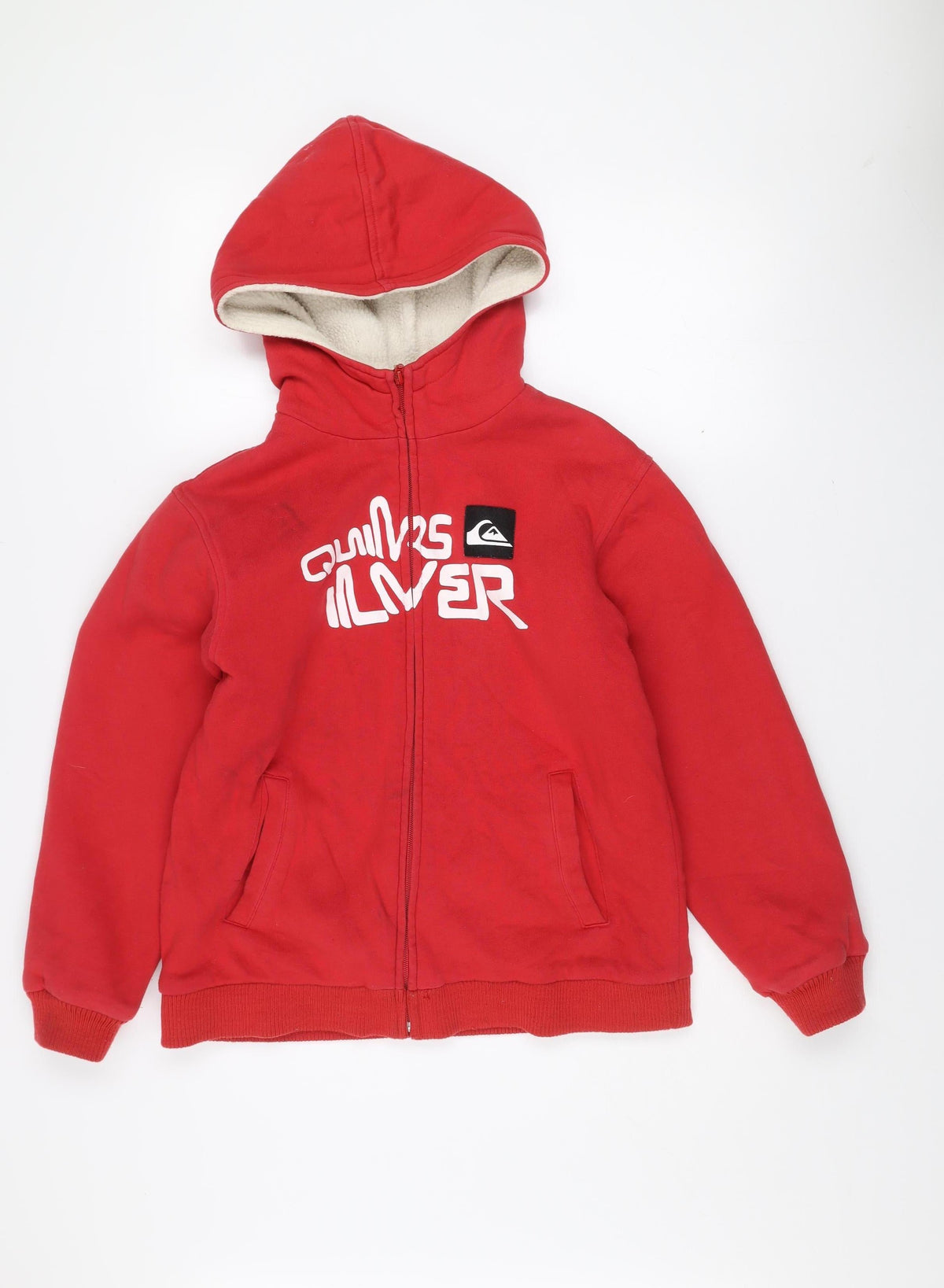 Quiksilver Boys Red Sherpa-Lined Hooded Full Zip Jacket 14 Years