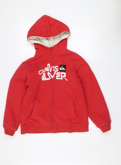 Additional front view of Quiksilver boys’ red sherpa-lined hooded full zip jacket 14 years