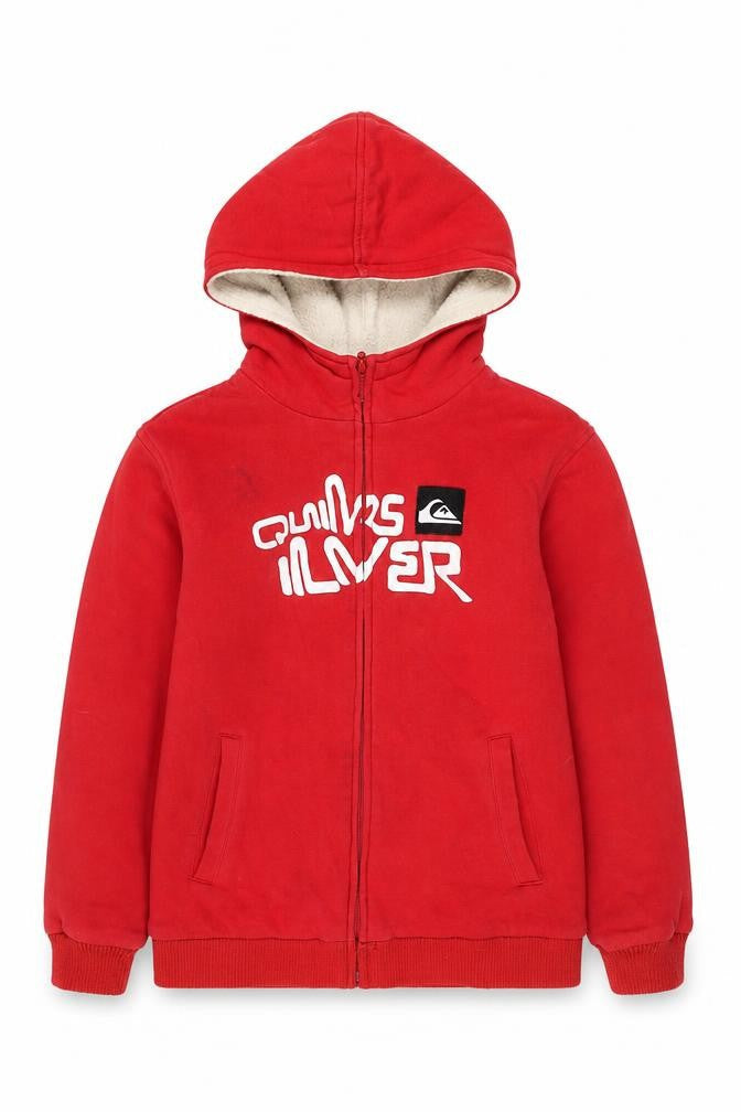 Quiksilver Boys Red Sherpa-Lined Hooded Full Zip Jacket 14 Years