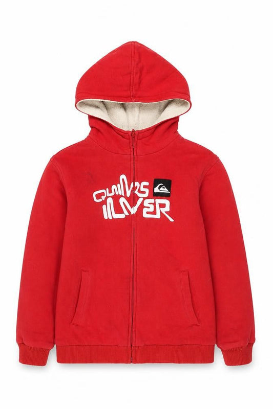 Quiksilver Boys Red Sherpa-Lined Hooded Full Zip Jacket 14 Years