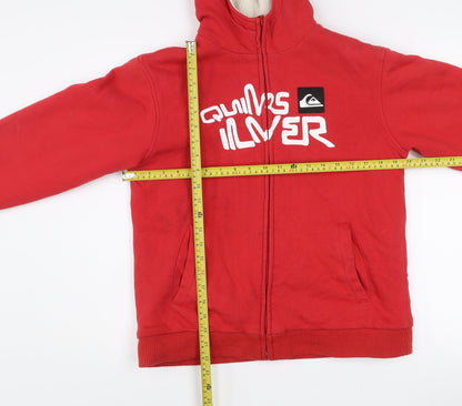 Back view of Quiksilver boys’ red sherpa-lined hooded full zip jacket 14 years
