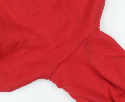 Brand and care label for Quiksilver boys’ red sherpa-lined hooded full zip jacket 14 years