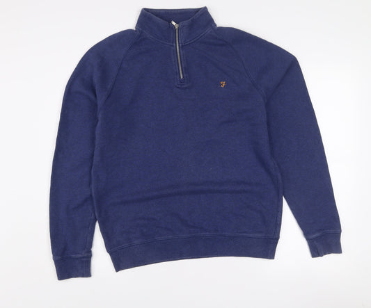 Farah Men's Blue Cotton 1/2 Zip Sweatshirt L Regular Fit