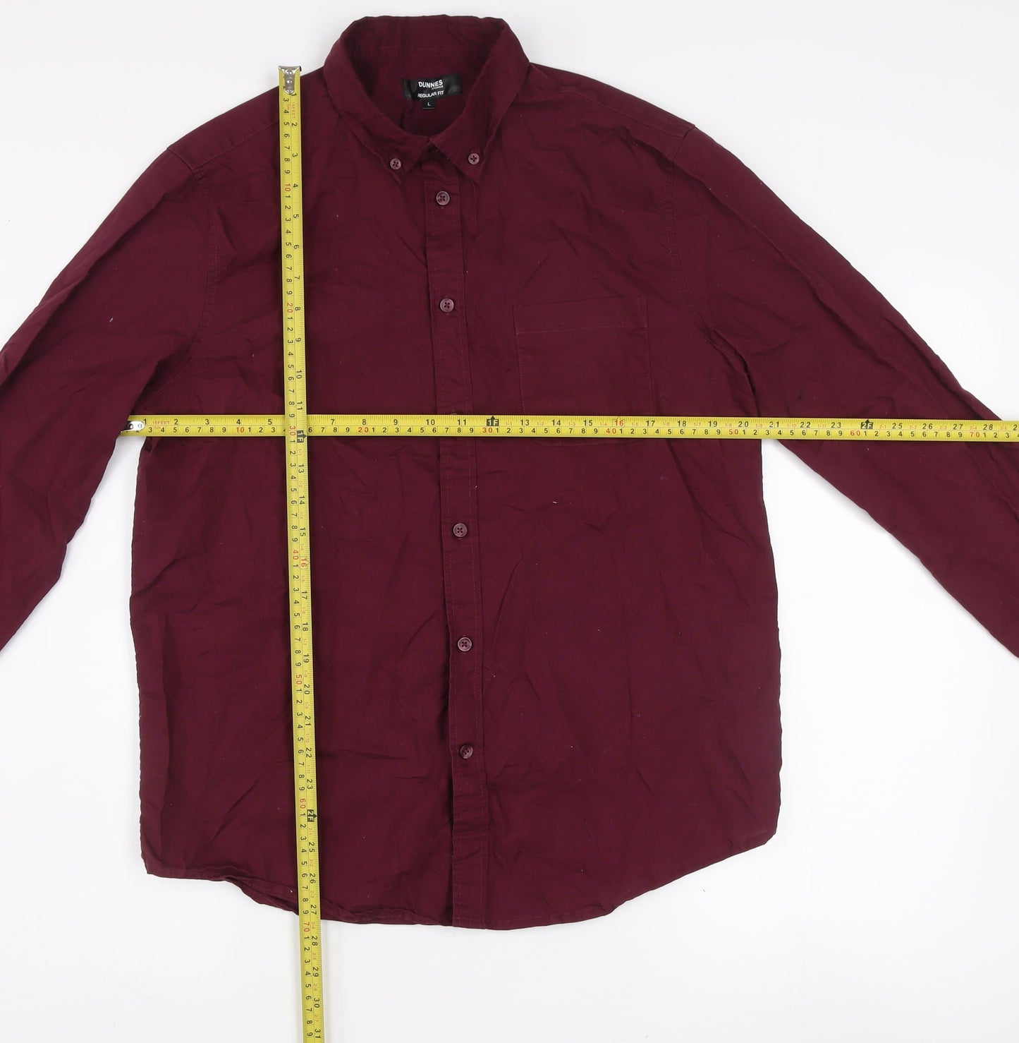 Dunnes Stores Men’s Red Regular Fit Long Sleeve Button-Up Shirt L