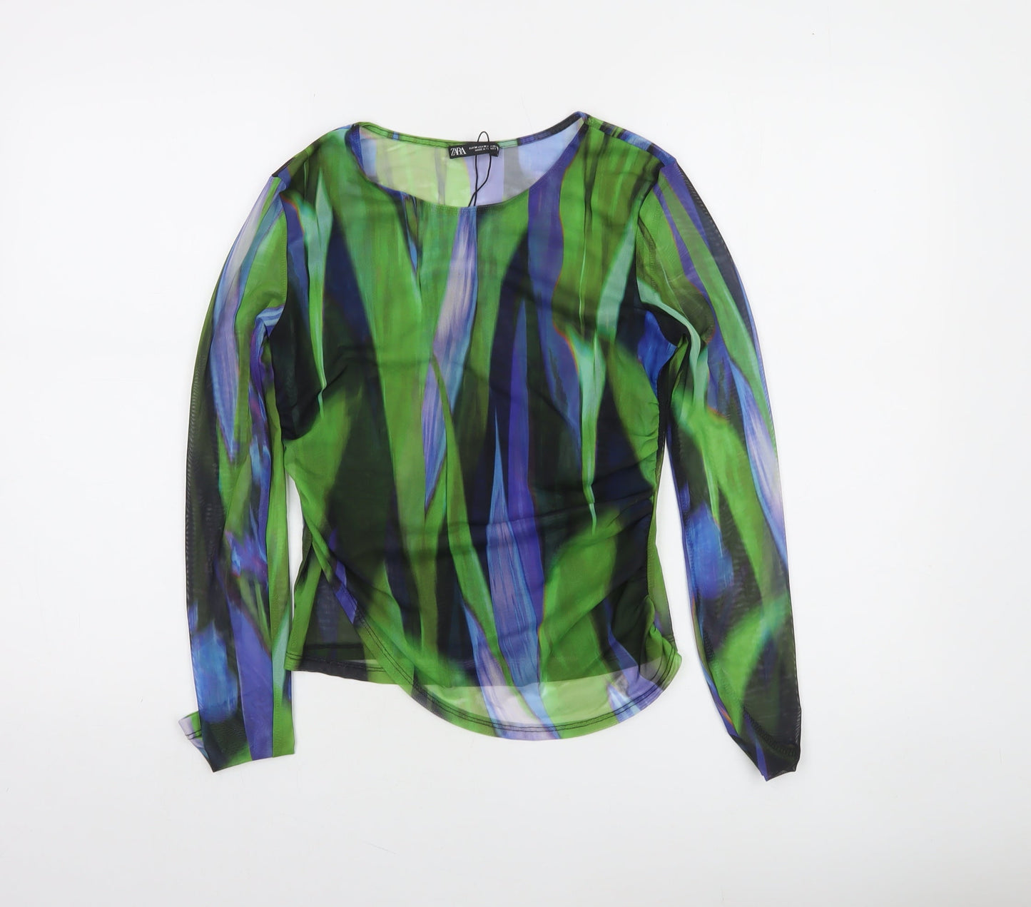 Zara Women Multicoloured Mesh Long Sleeve Slim Fit Blouse Size 12