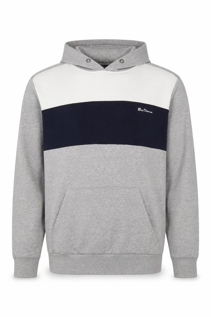 Ben Sherman Men's Grey Colour Block Pullover Hoodie L