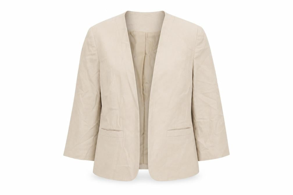 BHS Women's Beige Petite Linen Blend 3/4 Sleeve Blazer Size 10