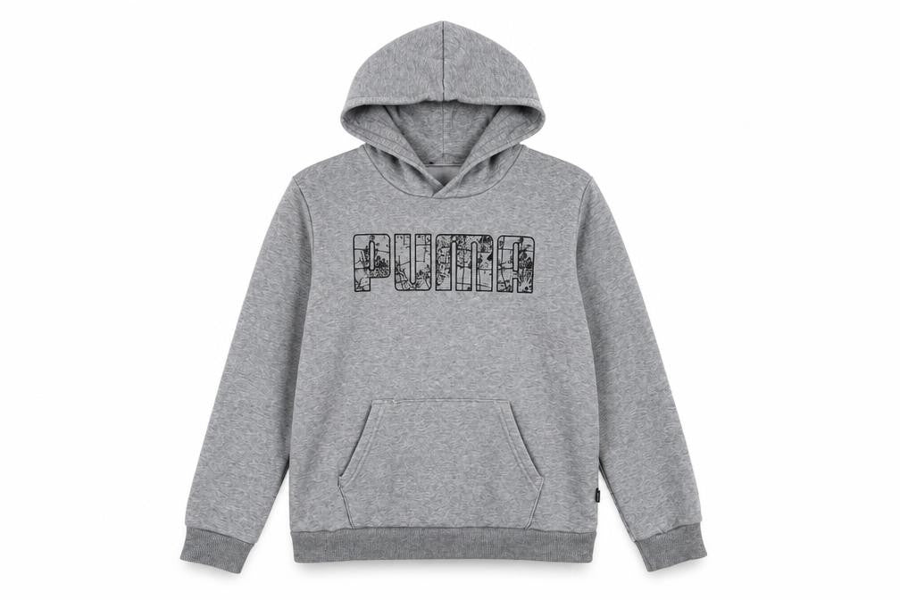 Puma Boys Grey Pullover Hoodie 11-12 Years Regular Fit Cotton Blend