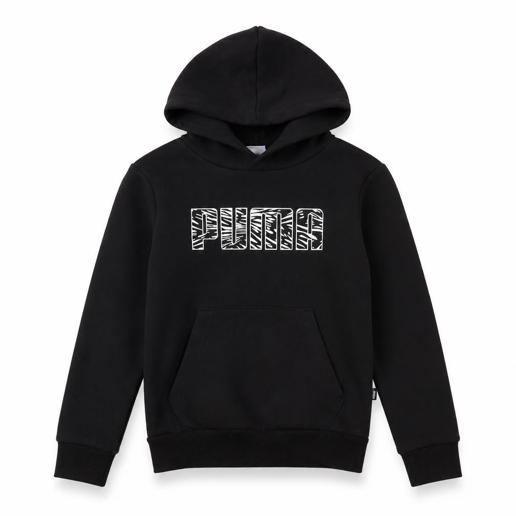 Puma Boys Black Pullover Hoodie 9-10 Years Graphic Print Kangaroo Pocket