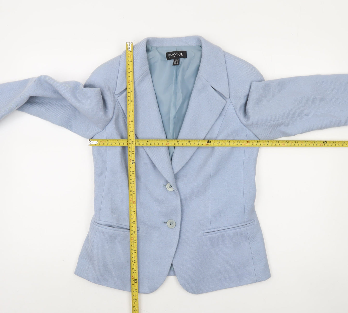 Episode Women Blue Wool Single-Breasted Blazer Jacket UK 10