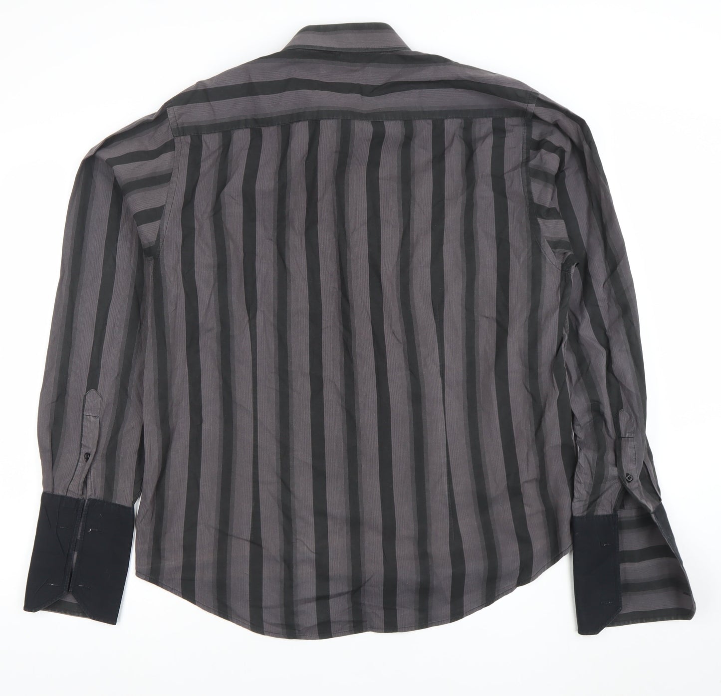 Mitu Uomo Men's Grey Striped Cotton Long Sleeve Formal Dress Shirt L