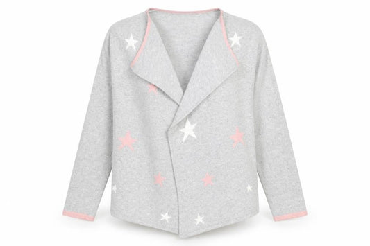 Benedetta B Women's Grey Star Pattern Long Sleeve Knit Cardigan L