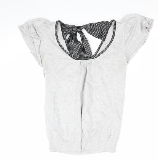 Ylis Womens Grey Bow Back Short Sleeve Camisole Blouse Size 12