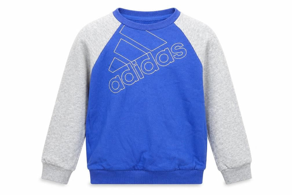 Adidas Boys Blue & Grey Sweatshirt 3-4 Years Crew Neck Logo Cotton Blend