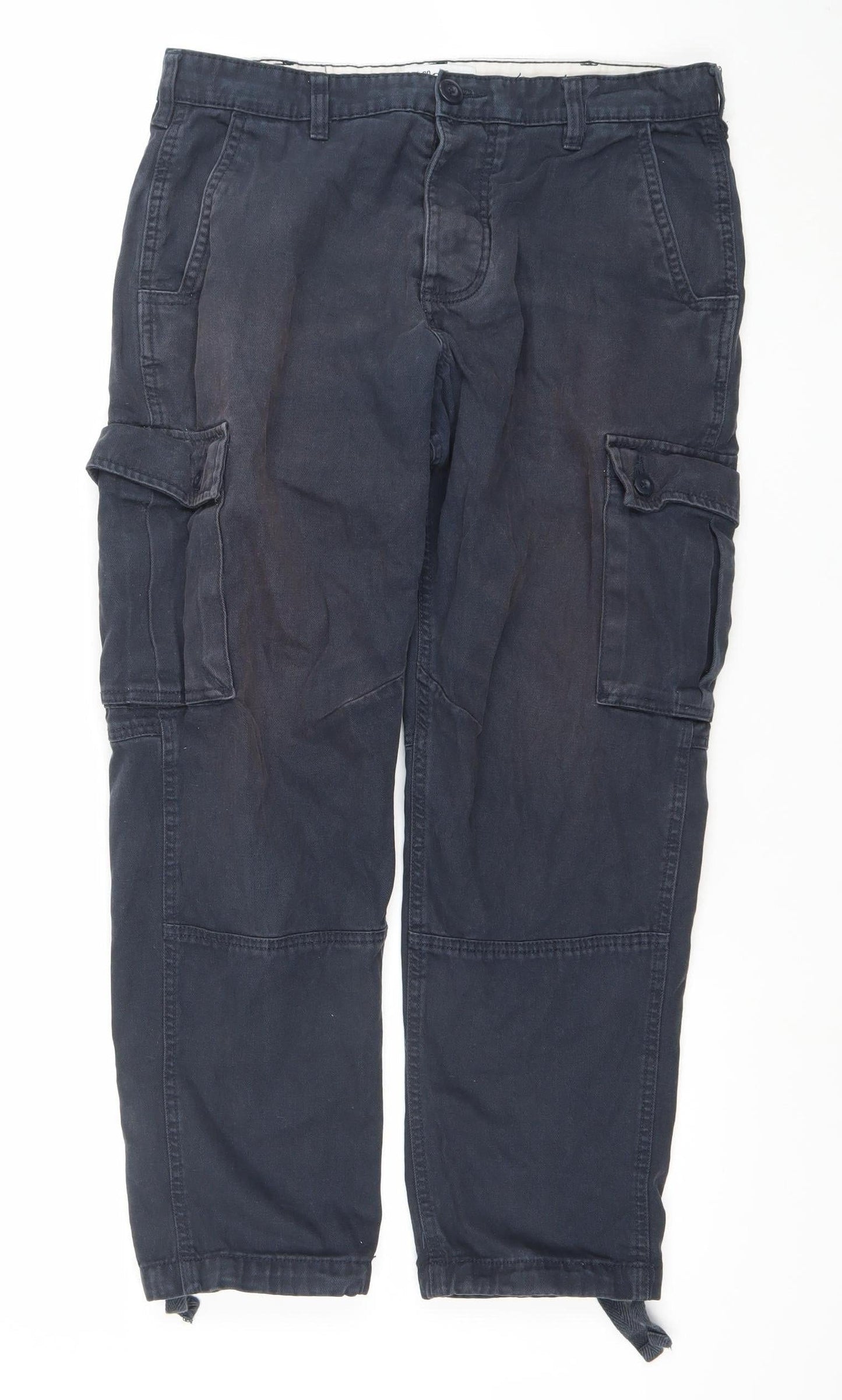 The Stronghold Men's Blue Cargo Trousers W32 L30 Relaxed Straight Cotton Workwear