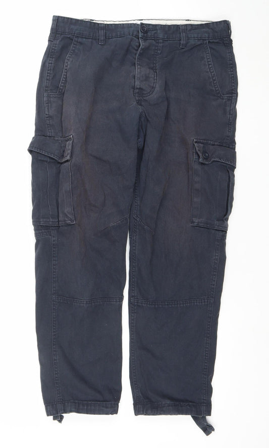 The Stronghold Men's Blue Cargo Trousers W32 L30 Relaxed Straight Cotton Workwear