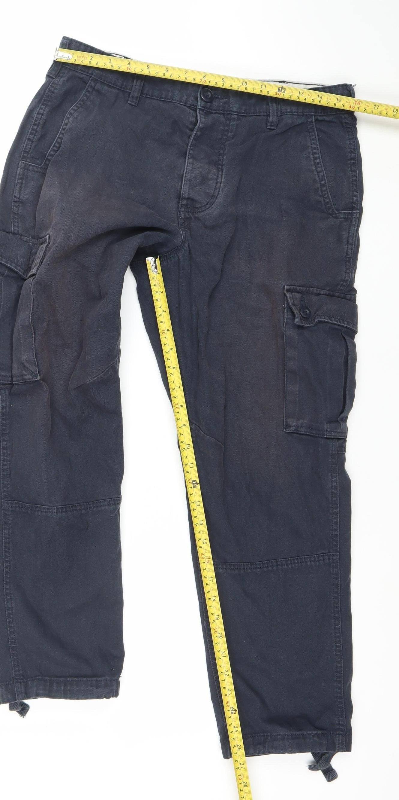 The Stronghold Men's Blue Cargo Trousers W32 L30 Relaxed Straight Cotton Workwear