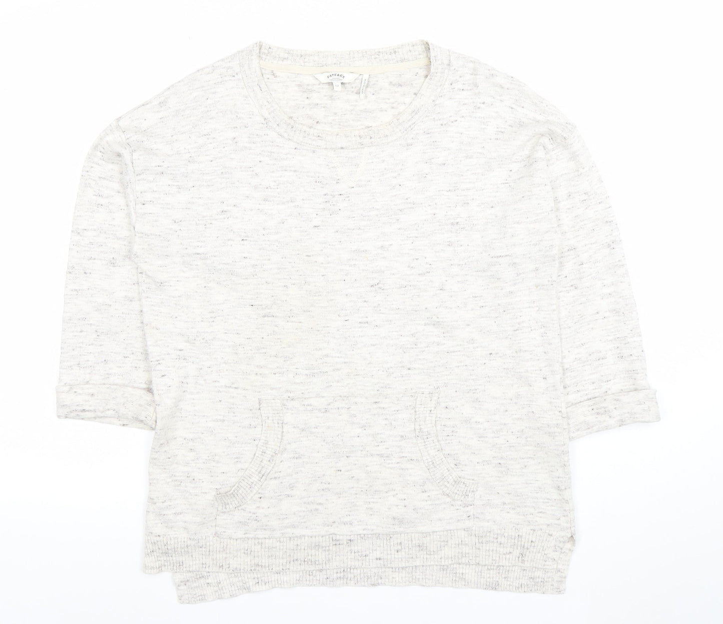 FatFace Women Ivory Cotton Blend 3/4 Sleeve Crew Neck Pullover Jumper Size 12
