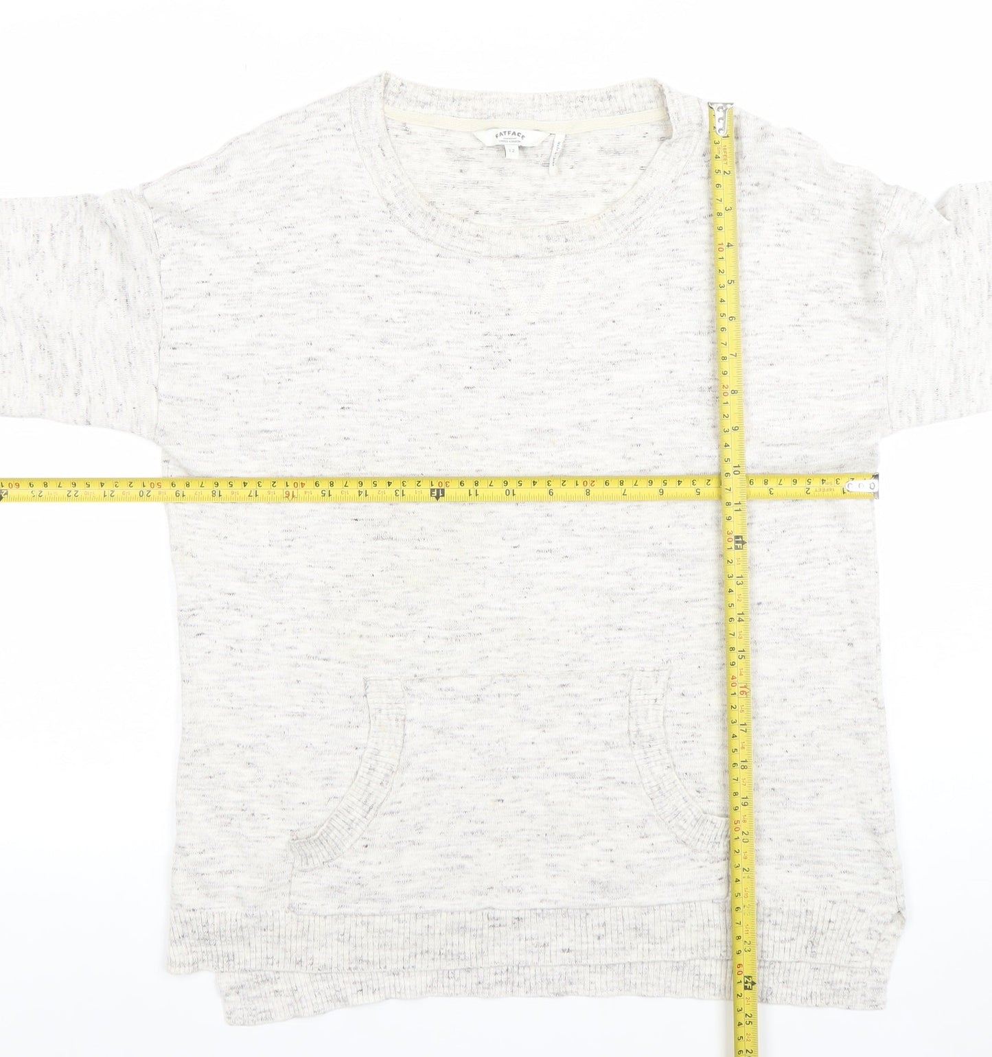 FatFace Women Ivory Cotton Blend 3/4 Sleeve Crew Neck Pullover Jumper Size 12