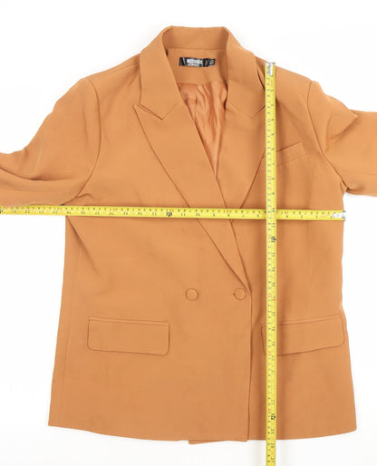 Back view of Missguided Petite Camel Double-Breasted Blazer UK 8