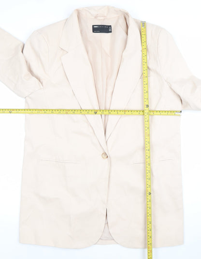 Back view of ASOS Design Women's Beige Single-Breasted Blazer UK 12 Polyester