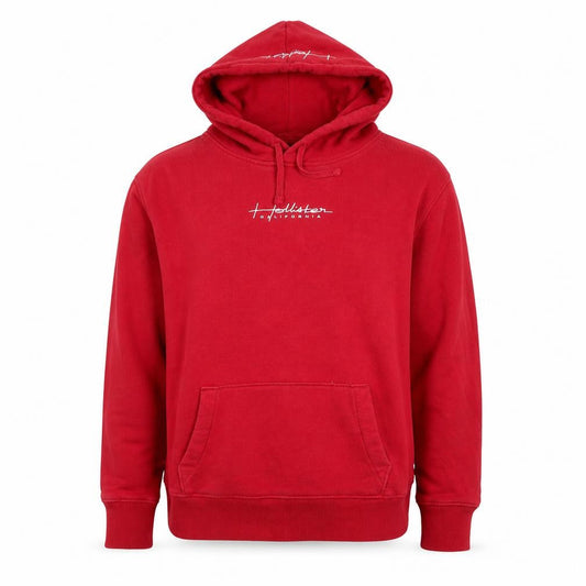 Hollister Mens Red Hoodie Pullover S Logo Fleece Long Sleeve