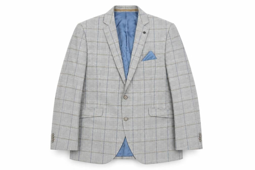 Brook Taverner Men's Grey Check Wool Blend Blazer 42R Classic Fit