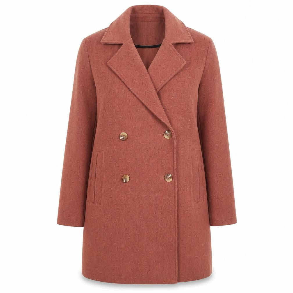 Tu Womens Brown Pea Coat Size 8 Buttoned Mid-Length Wool Style Classic