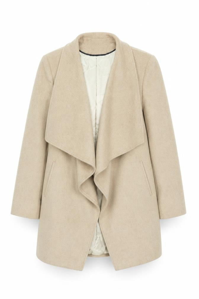 Wallis Women’s Beige Long Overcoat Size 14 Lined Classic Twill Jacket